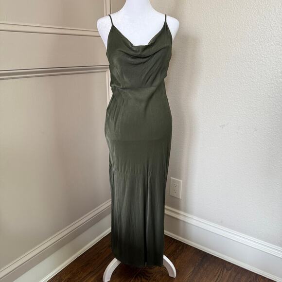 Anthropologie Elyse Bias Slip Dress Women’s Small Moss Green Cowl Neck - Picture 1 of 8